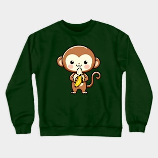 cute little monkey eating a banana Crewneck Sweatshirt